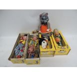 Pelham Puppets: Dutch Girl, Dutch Boy, Horse and Baby Dragon all in original boxes and a lady