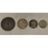 GEORGE IV - Shilling 1827, f; George II Sixpence, date rubbed; Victoria Halfcrown 1892, f and George