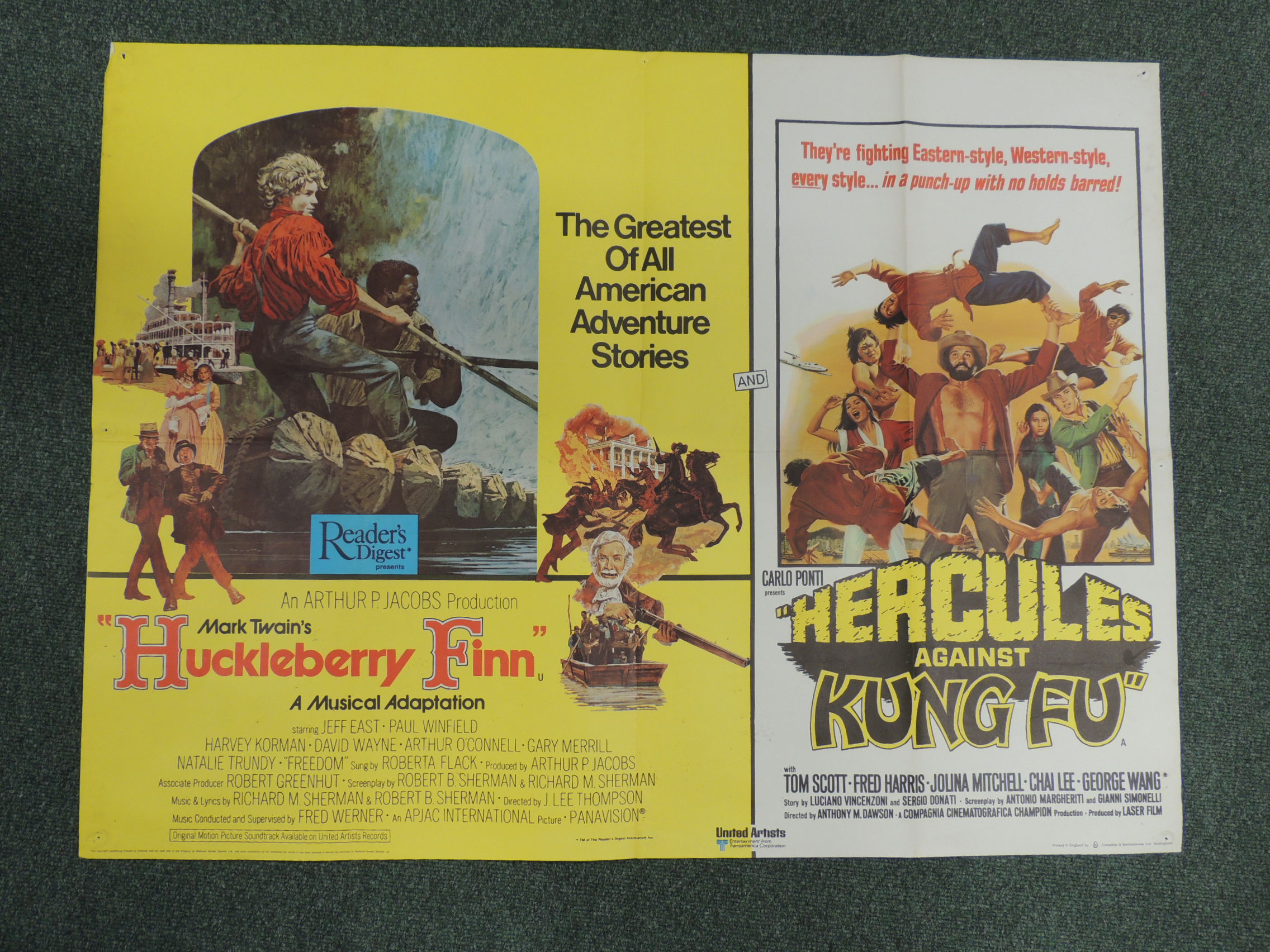 Original British quad film posters - two "double bill" posters: Huckleberry Finn starring Jeff