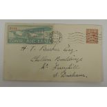 UK FLIGHT 12th August '33 GWR 3d oblong green stamp no 5824, cancel Torquay R.D., wavy Birmingham