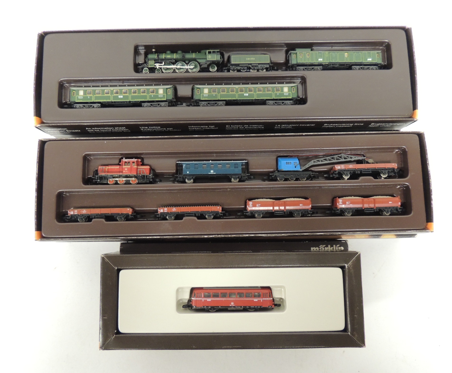 MARKLIN - N Gauge: 8816 diesel loco, 8102 steam loco and coaches and 8103 diesel loco and wagons,