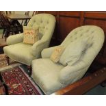 A Victorian button back nursing chair on turned walnut supports; together with an almost matching,