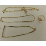 A 9ct gold small charm bracelet with attached dolphin, heart and star charms; a 9ct gold bracelet; a