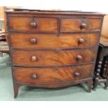 A 19th century mahogany bow front chest of two short and three graduated long drawers, 104cm high,