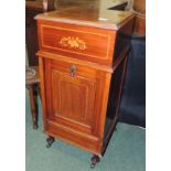 An Edwardian inlaid mahogany work box/coal purdonium, the hinged top enclosing green silk