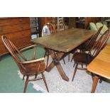 An oak refectory style dining table 167cm x 77.5cm; together with a set of five (4 + 1) Ercol