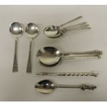 A mixed group of silver coffee spoons, four with golf club terminals, total weight 4ozt together