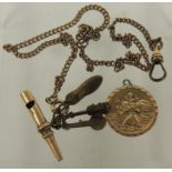 A 9ct gold St Christopher pendant piece, 6.7g approx., and a gilt metal chain with a gold metal