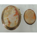 A 9ct gold mounted shell cameo brooch, the shell cameo carved with the head of a lady with elaborate