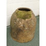 A late 19th Century terracotta rhubarb forcer of domed shape, nicely weathered example, lacks cover,