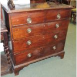 A 19th century chest of two short and three long graduated drawers on bracket supports, 95cm high,
