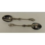 Two Victorian silver Apostle spoons each with figural terminal and with decorative stems, London