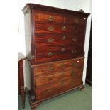 A 19th century mahogany veneer on oak carcass chest on chest, having moulded pediment, reeded