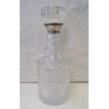 CUT GLASS DECANTER WITH SILVER MOUNTS BIRMINGHAM 1977