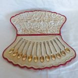 CASED SET OF 12 SILVER GILT TEASPOONS MARKED LONDON 1898