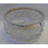 SILVER RIMMED CUT GLASS BOWL,