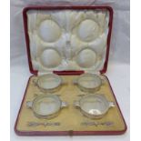 CASED SET OF 4 SILVER PICKLE DISHES WITH GLASS INSERTS CHESTER 1924-25