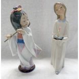 2 LLADRO FIGURES ORIENTAL GIRL PLAYING FLUTE & GIRL WITH CANDLE