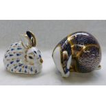 ROYAL CROWN DERBY BADGER & RABBIT BOTH WITH GOLD SEALS