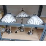 3 21ST CENTURY TABLE LAMPS WITH LEADED SHADES