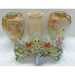 PAIR OF NORITAKE VASES WITH GILT & FLORAL DECORATION 26 CMS,