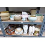 LARGE SELECTION OF POTTERY BOWLS & VASES,