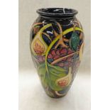 EMMA BOSSON MOORCROFT POTTERY VASE DECORATED WITH QUEENS CHOICE PATTERN OF BERRIES AND FRUIT ON A