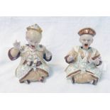 PAIR OF CONTINENTAL PORCELAIN NODDING HEAD ORIENTAL CHARACTER FIGURES - 10CM TALL