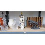 MASONS PORCELAIN TABLE LAMP , 2 CRYSTAL DECANTERS LLADRO FIGURE WITH ORANGES, TIGER ORNAMENT,