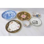 SELECTION OF 18TH / 19TH CENTURY PORCELAIN INCLUDING CUP & SAUCER WITH ORIENTAL SCENE DECORATION,