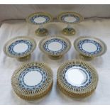 19TH CENTURY PALE BLUE & WHITE PORCELAIN DESSERT SET WITH FLORAL AND GILT DECORATION