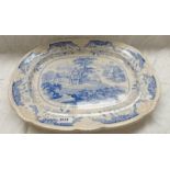 LARGE BLUE & WHITE 19TH CENTURY ASHET WITH ORIENTAL SCENE