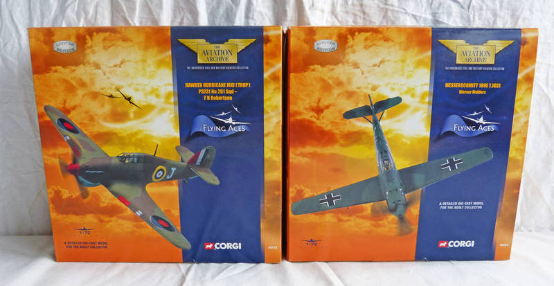 TWO CORGI MODELS FROM THE AVIATION ARCHIVE FLYING ACES INCLUDING 49103 - HAWKER HURRICANE MK1