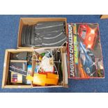 JAGUAR CHALLENGE SCALEXTRIC SET TOGETHER WITH A SELECTION OF CHILDRENS ANNUALS/BOOKS, BOARD GAMES,