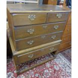 19TH CENTURY OAK CHEST ON STAND WITH 2 SHORT OVER 2 LONG & 1 LONG DRAWER ON TURNED SUPPORTS