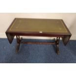 LATE 20TH CENTURY MAHOGANY DROP LEAF COFFEE TABLE WITH LEATHER INSET TOP