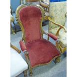 19TH CENTURY MAHOGANY OPEN ARMCHAIR WITH CARVED DECORATION & CABRIOLE SUPPORTS