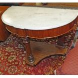 VICTORIAN MAHOGANY DEMI-LUNE MARBLE TOP WASHSTAND WITH REEDED COLUMN Condition Report: