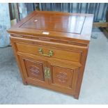 ORIENTAL HARDWOOD CABINET WITH DRAWER OVER 2 PANEL DOORS