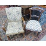 19TH CENTURY DINING CHAIR & 20TH CENTURY OPEN ARMCHAIR