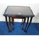 NEST OF 3 INLAID MAHOGANY TABLES N QUEEN ANNE SUPPORTS