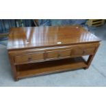 ORIENTAL HARDWOOD COFFEE TABLE WITH 3 DRAWERS & UNDERSHELF