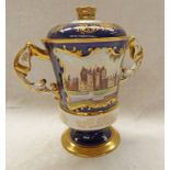 AYNSLEY WARE 2 - HANDLED LIDDED COMMEMORATIVE VASE DECORATED WITH VIEW OF GLAMIS CASTLE