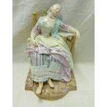 MEISSEN FIGURE OF A SLEEPING SEATED LADY. HEIGHT 18.