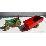 METTOY TINPLATE TRACTOR TOGETHER WITH DRIVER AND TRAILER