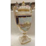 ROYAL WORCESTER 2 - HANDLED LIDDED COMMEMORATIVE URN - 37CMS TALL Condition Report: