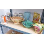 SELECTION OF ART DECO AND MID 20TH CENTURY VASES, JUGS AND BISCUIT BARREL INCLUDING POOLE, HONITON,