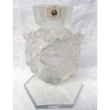 LALIQUE CRISTAL MESANGES PATTERN ELECTRIC LAMP BASE WITH FLORAL & AVIAN DECORATION AND HEXAGONAL