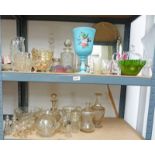 2 SHELVES OF GLASSWARE INCLUDING CRANBERRY PERTHSHIRE ART GLASS,