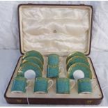 CASED ROYAL WORCESTER COFFEE SET WITH GREEN GILT GARLAND DECORATION SPECIALLY MADE FOR ASPREY'S OF